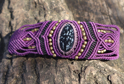 Armband aus handgeknüpftem Macramee mit Malachite, Makramearmband, Schutzstein, Chakra, Zauber, Goa ,Boheme, Elfen